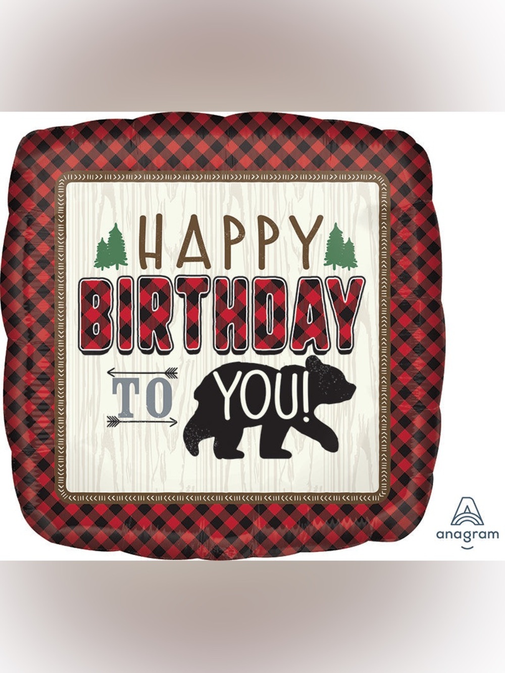 Anagram Red Plaid "Happy Birthday" Decorative Balloon